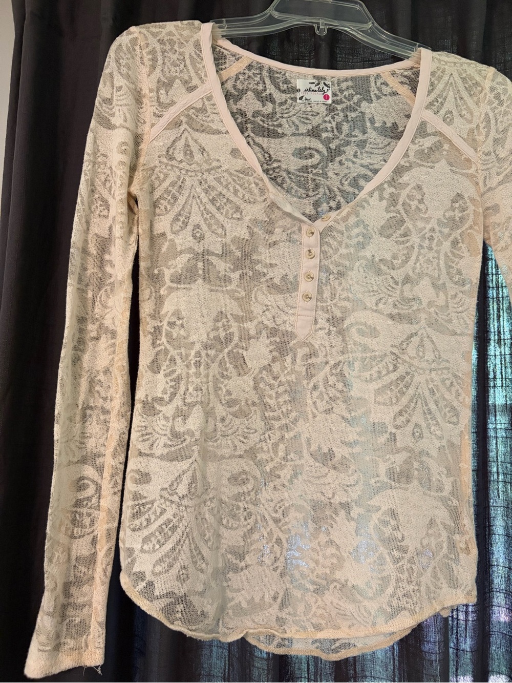 Free People - Cream Lace Henley Top